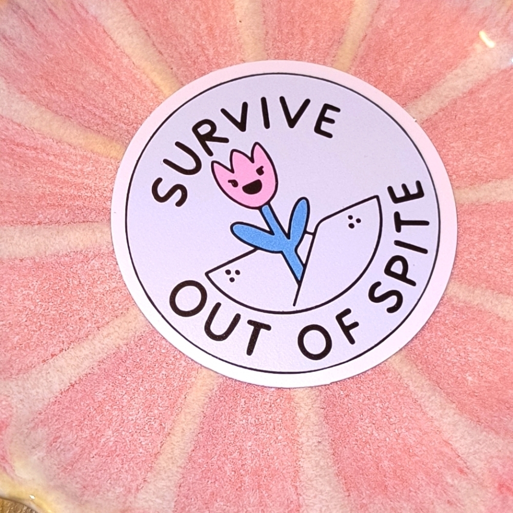 5/$10 purple flower Survive out of Spite sticker for laptop cup car phone mirror
